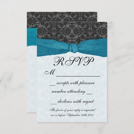 Damask Ribbon Wrapped RSVP - Blauwgroen (Voorkant / Achterkant)