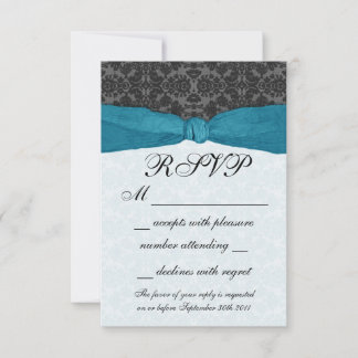Damask Ribbon Wrapped RSVP - Blauwgroen Kaartje