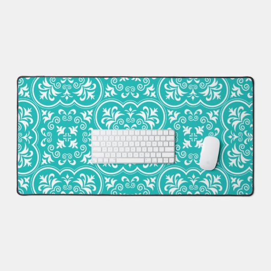 Damask Robin Egg Blue Designer Colour Coordinated Bureaumat (Keyboard & Muis)