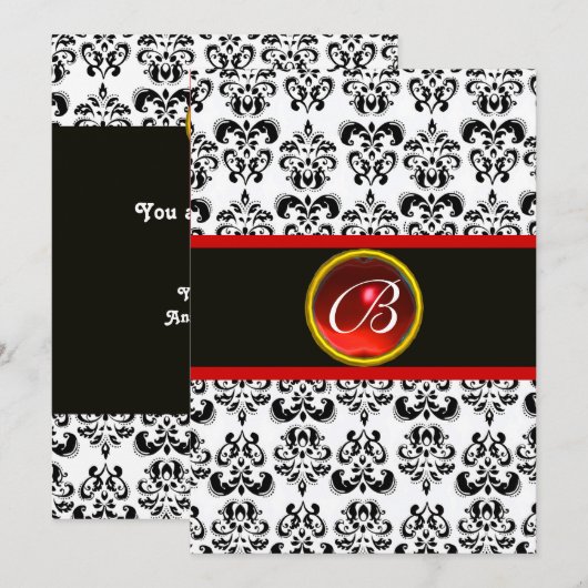 DAMASK RODE RUBY MONOGRAM, zwart en wit Kaart (Voorkant / Achterkant)