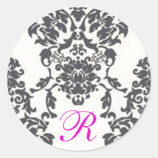 Damask Ronde Initialen Sticker (Voorkant)