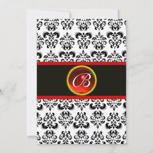 DAMASK ROOD ROBIJN MONOGRAM, zwart en wit Kaart (Voorkant)