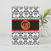 DAMASK ROOD ROBIJN MONOGRAM, zwart en wit Kaart (Staand voorkant)