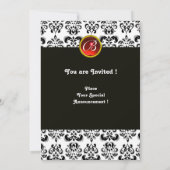 DAMASK ROOD ROBIJN MONOGRAM, zwart en wit Kaart (Achterkant)