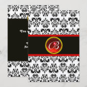 DAMASK ROOD ROBIJN MONOGRAM, zwart en wit Kaart (Voorkant / Achterkant)