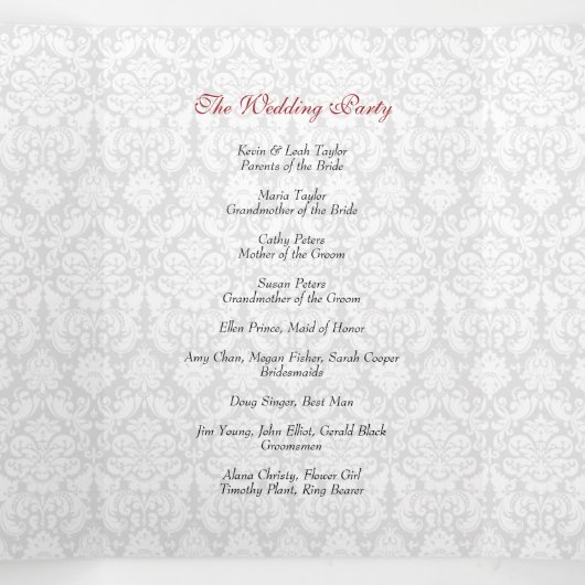 Damask Rood Zwart Drievoudig Trouwprogramma Drieluik Programma (Binnenkant midden)