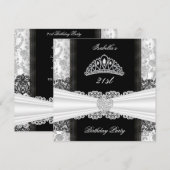 Damask Roos Black White Tiara Birthday Party Kaart (Voorkant / Achterkant)