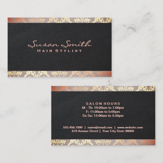 Damask Roos Gold Foil Accent | elegant leder Visitekaartje (Voorkant / Achterkant)