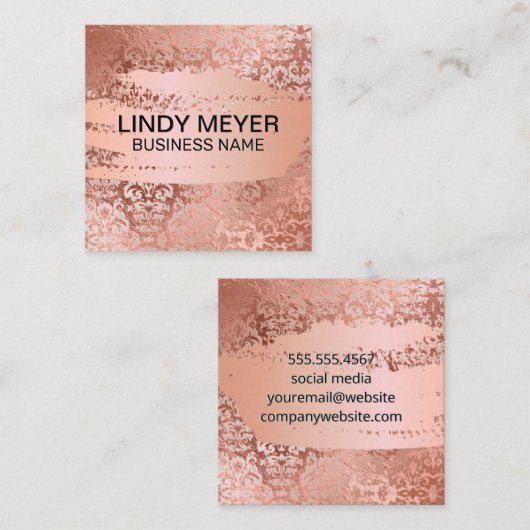 Damask Roos Gold Foil | Roos goudpenseel Vierkante Visitekaartje (Voorkant / Achterkant)