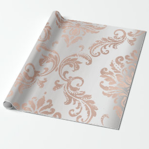 Damask Roos Gold Metallic Grey Ombre Cottage Cadeaupapier