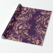 Damask Roos Gold Royal Paars Antonietta Cottage Cadeaupapier (Uitgerold)