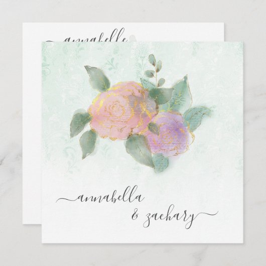 *~* Damask ROOS QR RSVP Glitter - AR12 bruiloft Kaart (Voorkant / Achterkant)