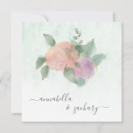 *~* Damask ROOS QR RSVP Glitter - AR12 bruiloft Kaart (Voorkant)