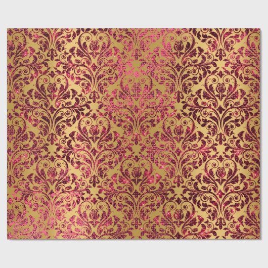 Damask Royal Burgundy Red Maroon Gold Honey Cadeaupapier (Vlak)