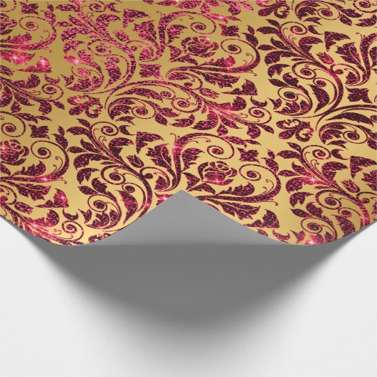Damask Royal Burgundy Red Maroon Gold Honey Cadeaupapier (Hoek)