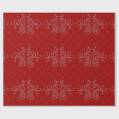 Damask Royal Diamond Silver Red Feestdagen Winter Cadeaupapier (Vlak)