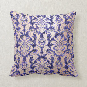 Damask Royal Glitter Blue Copper Roos Gold Kussen