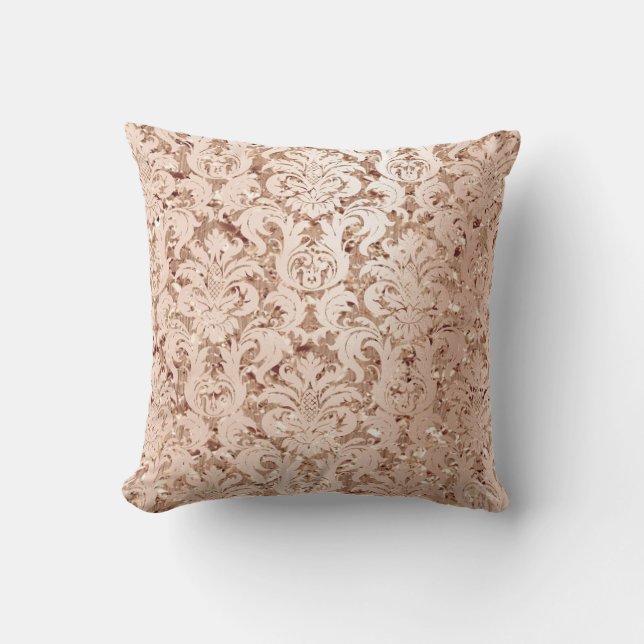 Damask Royal Glitter Blush Copper Roos Gold Kussen (Voorkant)