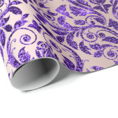 Damask Royal Paars Amethyst Violet Blush Skinny Cadeaupapier (Rol Hoek)