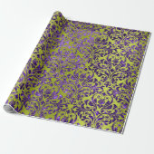 Damask Royal Paars Amethyst Violet Lime Green Cadeaupapier (Uitgerold)