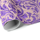 Damask Royal Paars Amethyst Violet Roos Gold Cadeaupapier (Rol Hoek)