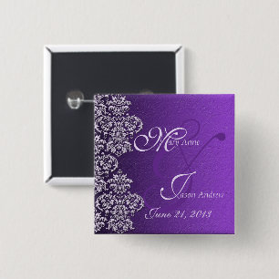 Damask Royal Paars Wedding Button