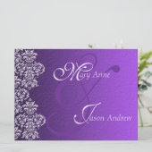 Damask Royal Paars Wedding Invitation Kaart (Staand voorkant)