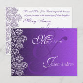 Damask Royal Paars Wedding Invitation Kaart (Voorkant / Achterkant)