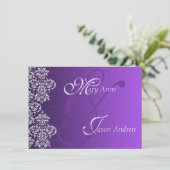 Damask Royal Paars Wedding Invitation Kaart (Staand voorkant)