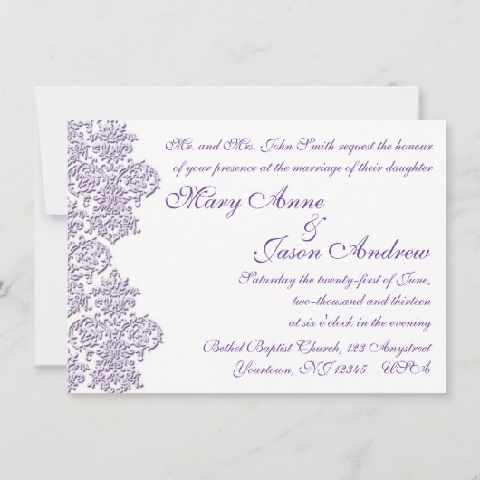 Damask Royal Paars Wedding Invitation Kaart (Achterkant)