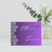 Damask Royal Paars Wedding Invitation Kaart (Staand voorkant)