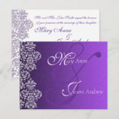 Damask Royal Paars Wedding Invitation Kaart (Voorkant / Achterkant)