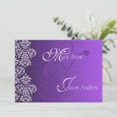 Damask Royal Paars Wedding Invitation Kaart (Staand voorkant)