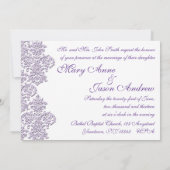 Damask Royal Paars Wedding Invitation Kaart (Achterkant)