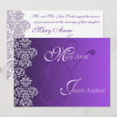 Damask Royal Paars Wedding Invitation Kaart (Voorkant / Achterkant)