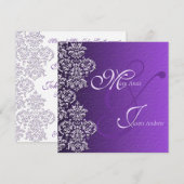 Damask Royal Paars Wedding Invitation Kaart (Voorkant / Achterkant)
