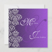 Damask Royal Paars Wedding Invitation Kaart (Voorkant)