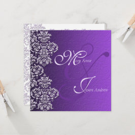 Damask Royal Paars Wedding Invitation Kaart