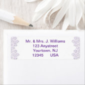 Damask Royal Paars Wedding Return Label (Insitu)