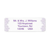 Damask Royal Paars Wedding Return Label (Voorkant)