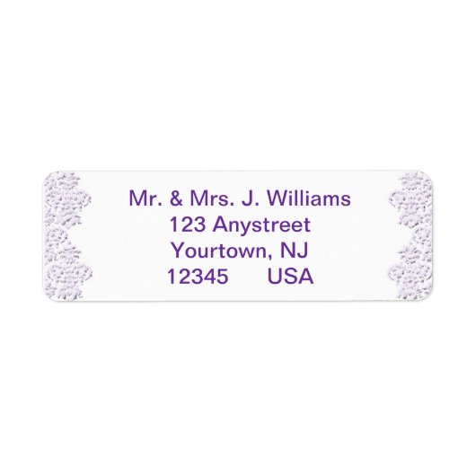 Damask Royal Paars Wedding Return Label (Voorkant)