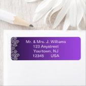 Damask Royal Paars Wedding Return Label (Insitu)