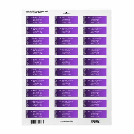 Damask Royal Paars Wedding Return Label (Full Sheet)