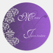 Damask Royal Paars Wedding Round Stickers (Voorkant)
