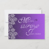 Damask Royal Paars Wedding RSVP Kaart (Voorkant)