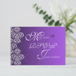Damask Royal Paars Wedding RSVP Kaart