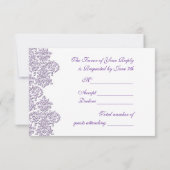 Damask Royal Paars Wedding RSVP Kaart (Achterkant)