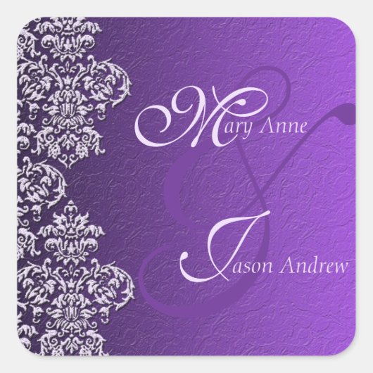 Damask Royal Paars Wedding Sticker (Voorkant)