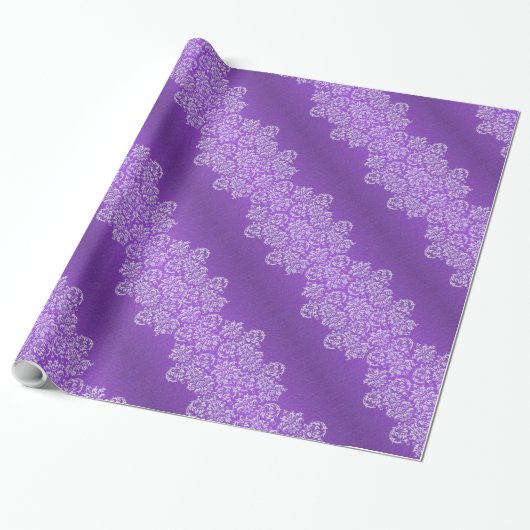 Damask Royal Paars Wedding Wrapping Paper Cadeaupapier (Uitgerold)
