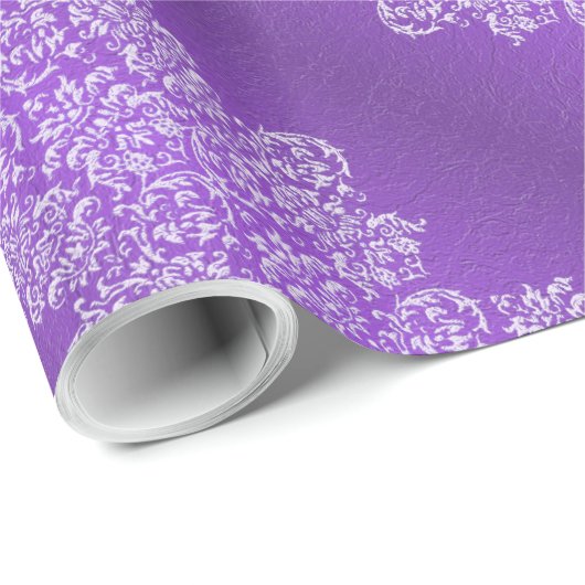 Damask Royal Paars Wedding Wrapping Paper Cadeaupapier (Rol Hoek)